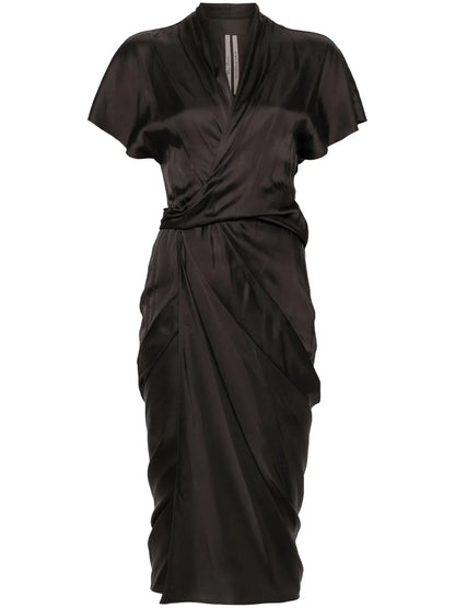 Tie-Fastening Satin Wrap Dress