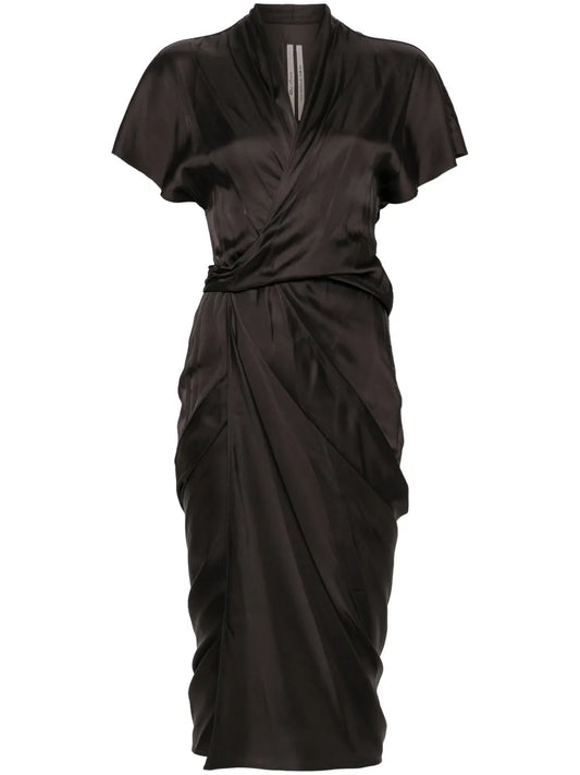Tie-Fastening Satin Wrap Dress