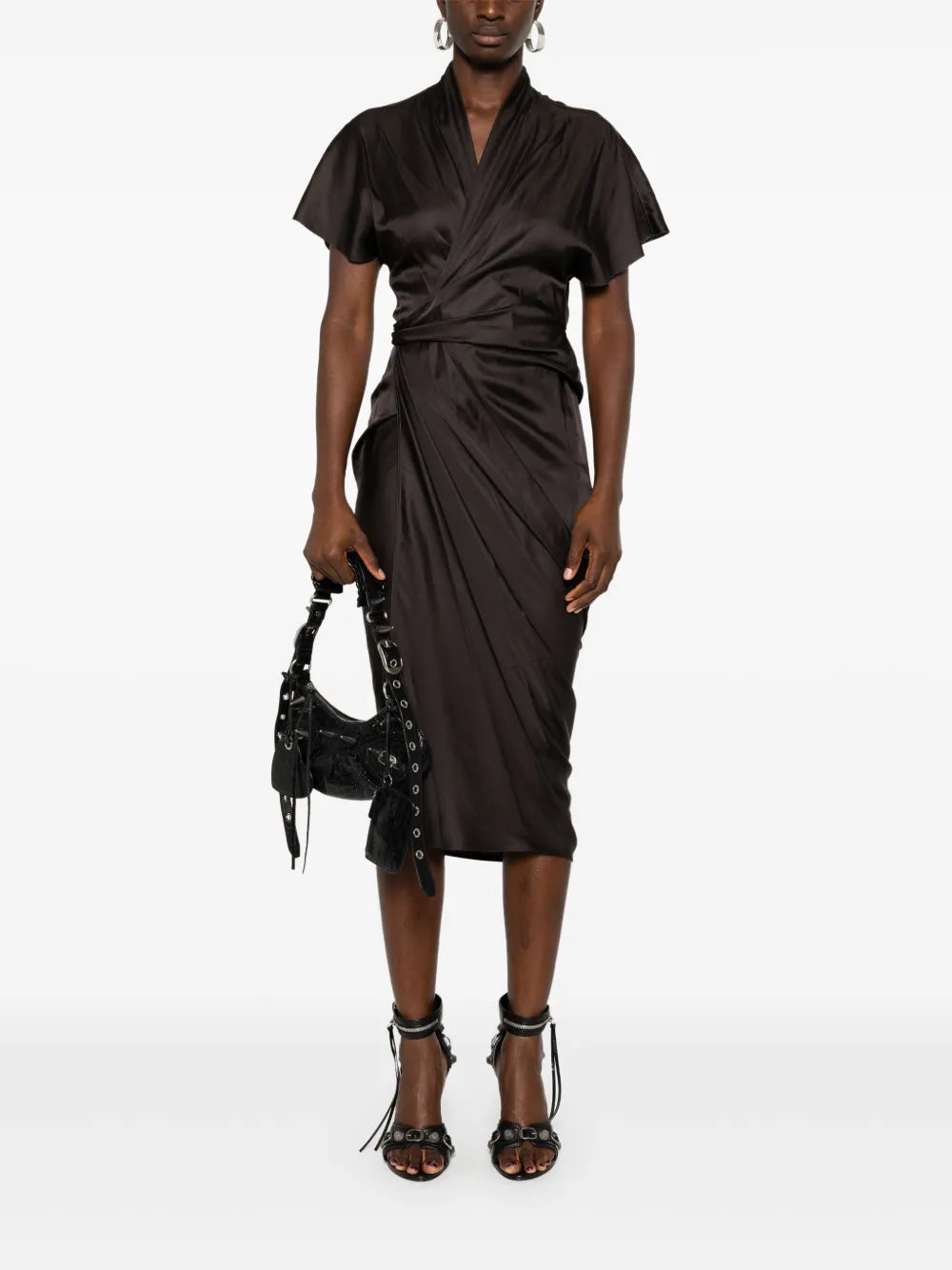 Tie-Fastening Satin Wrap Dress