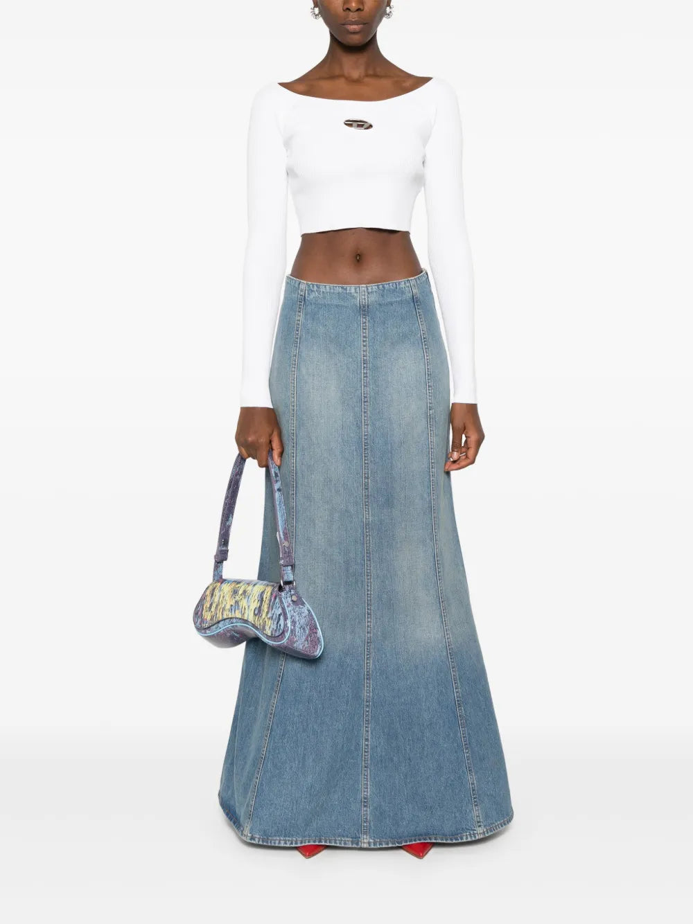 Seamed Denim Midi Skirt