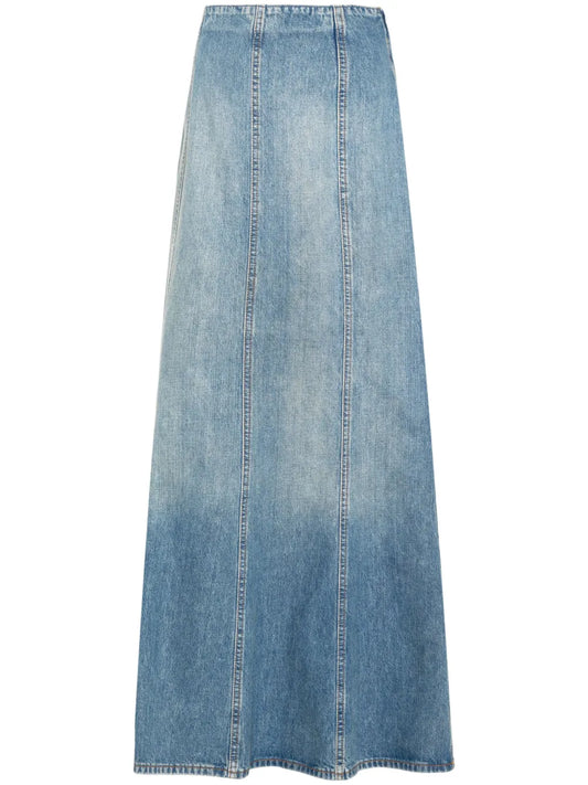 Seamed Denim Midi Skirt