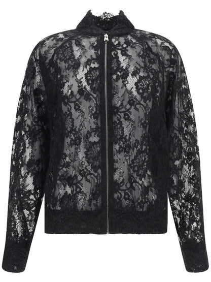 Floral-Lace Bomber Jacket