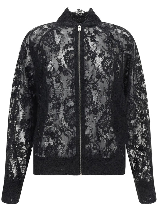 Floral-Lace Bomber Jacket