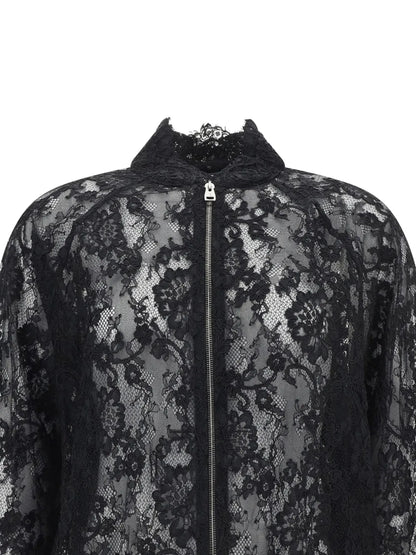 Floral-Lace Bomber Jacket