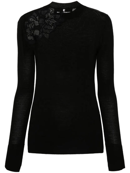 Floral-Lace Appliqué Sweater