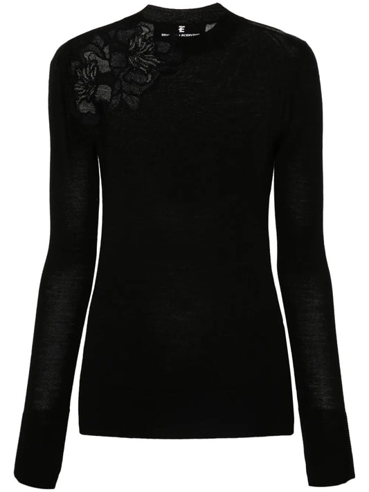 Floral-Lace Appliqué Sweater