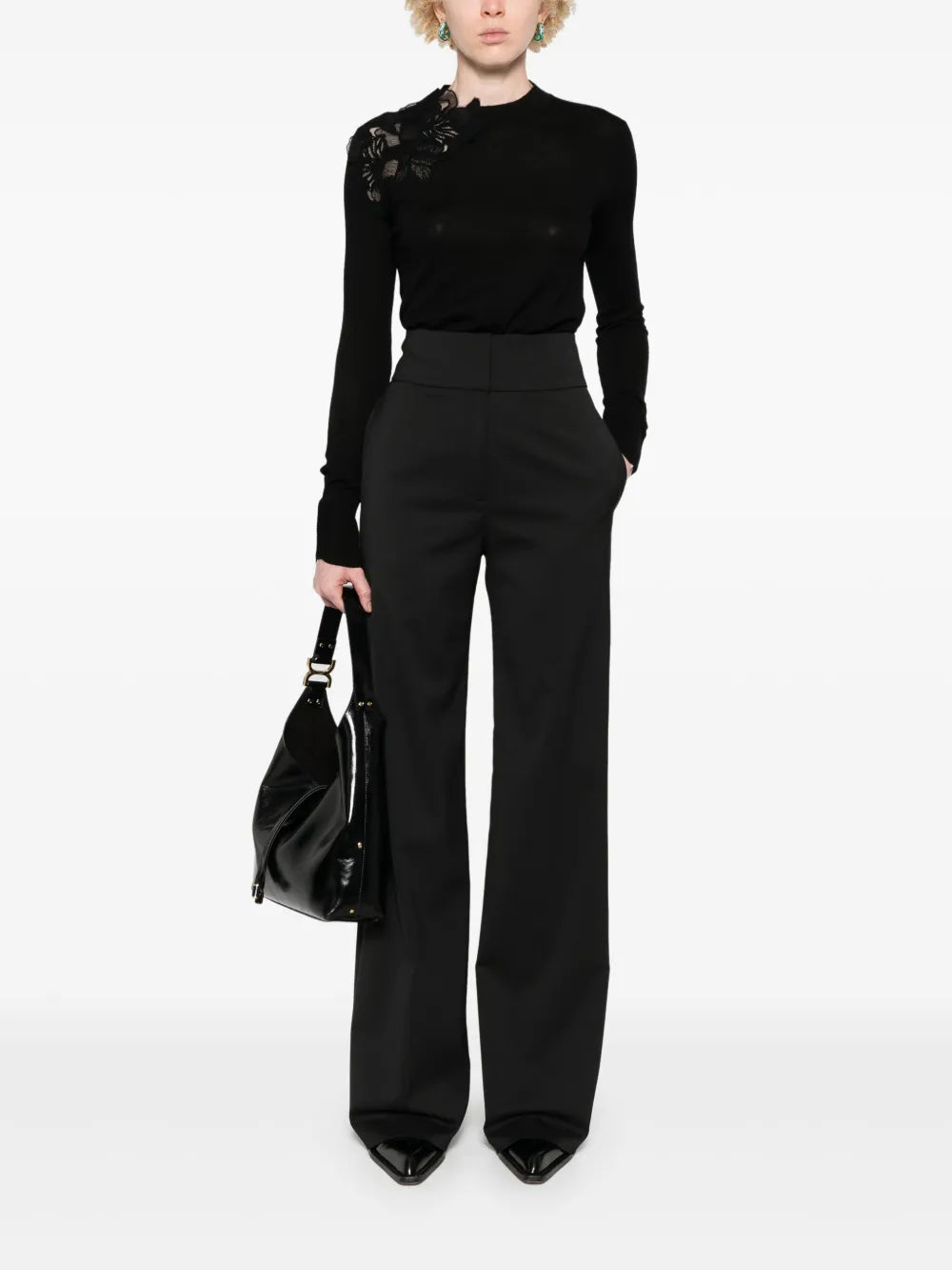 Floral-Lace Appliqué Sweater