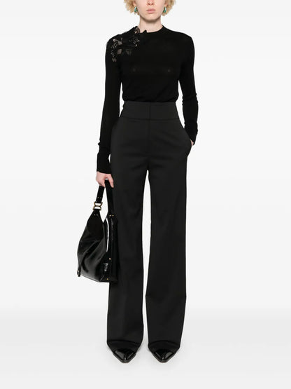 Floral-Lace Appliqué Sweater