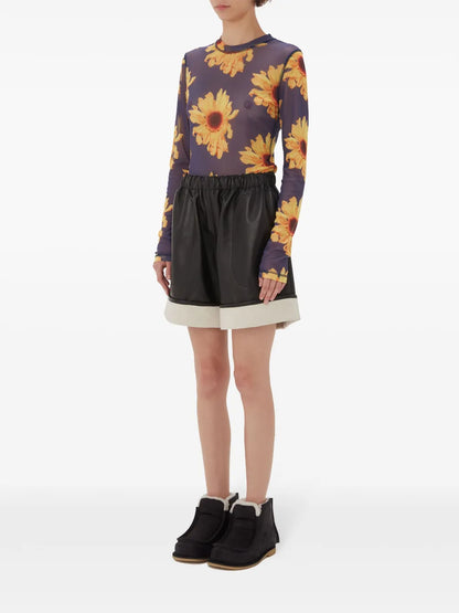 Contrast-Hem Leather Shorts