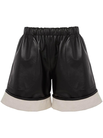 Contrast-Hem Leather Shorts