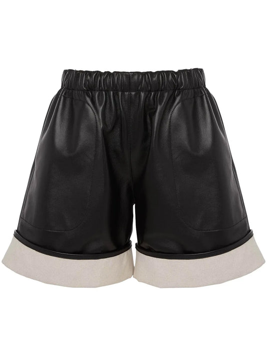 Contrast-Hem Leather Shorts