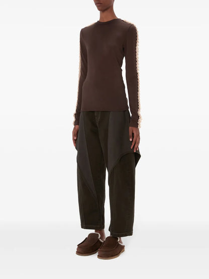 Pleated-Trim Long-Sleeve Top