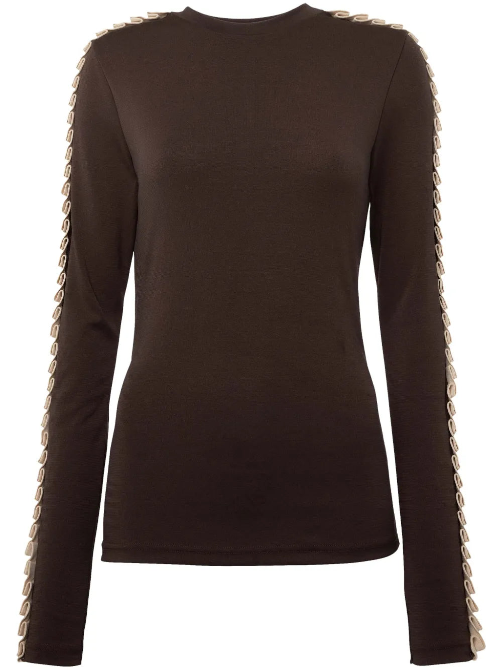 Pleated-Trim Long-Sleeve Top