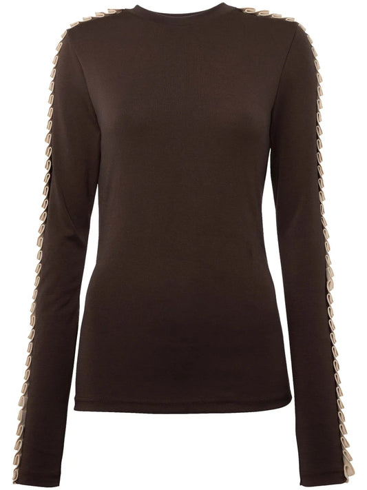 Pleated-Trim Long-Sleeve Top