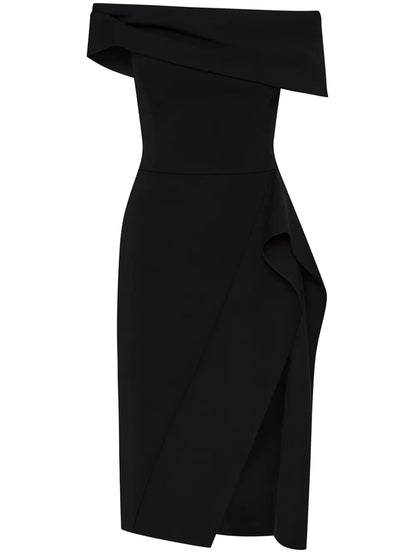 Ribbon-Detailed Off-Shoulder Cocktail Dress