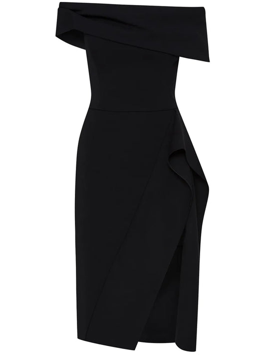 Ribbon-Detailed Off-Shoulder Cocktail Dress
