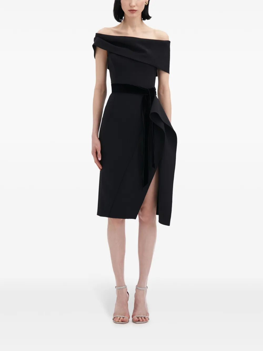 Ribbon-Detailed Off-Shoulder Cocktail Dress