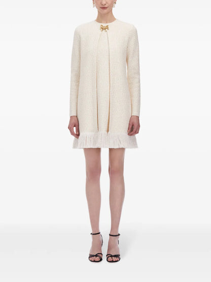 Bow Button Sequinned Tweed Coat