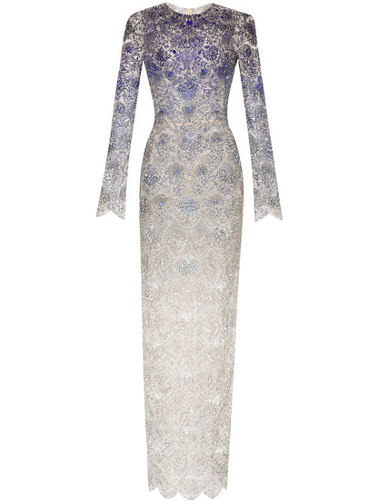 Ombré Crystal-Embroidered Gown