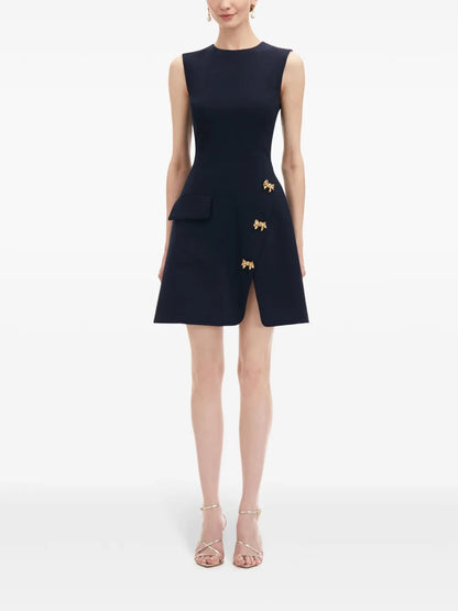 Bow Button Split Skirt Dress