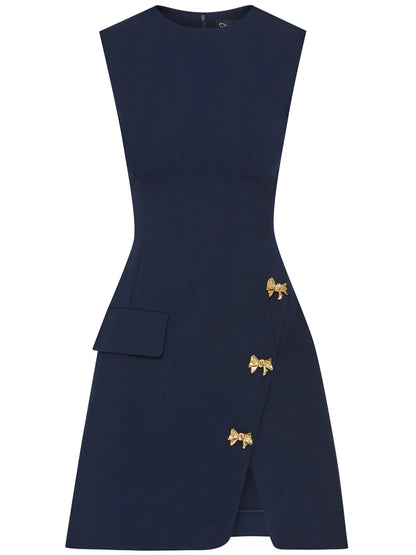 Bow Button Split Skirt Dress