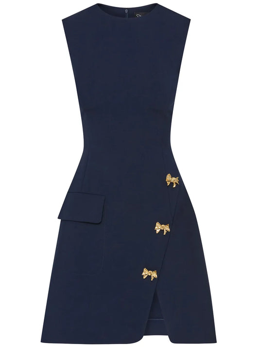 Bow Button Split Skirt Dress