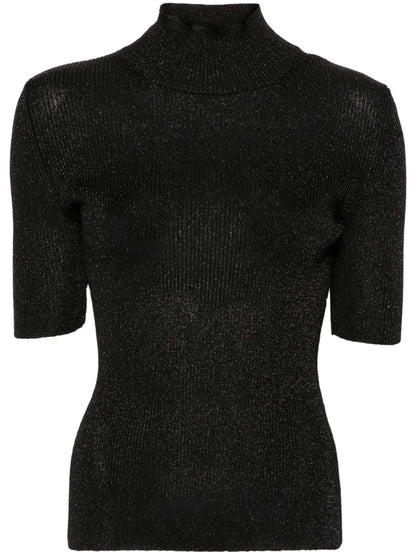 High Neck Glitter-Detail Top