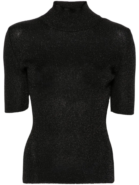 High Neck Glitter-Detail Top