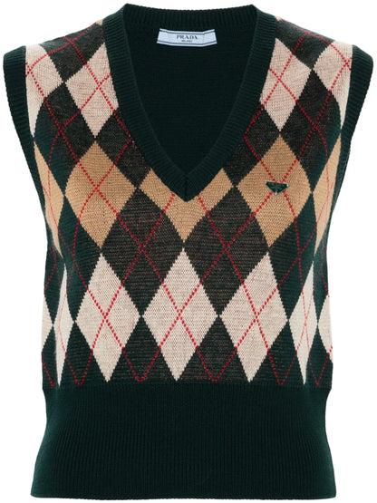Triangle-Plaque Argyle-Knit Vest