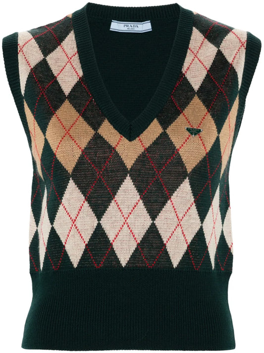 Triangle-Plaque Argyle-Knit Vest