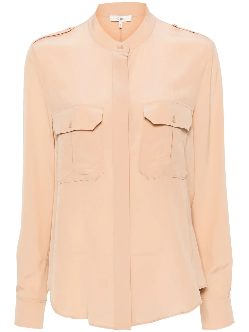 Band-Collar Silk Blouse