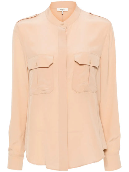 Band-Collar Silk Blouse