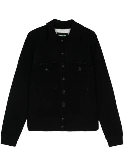 Buttoned Fine-Ribbed Cardigan