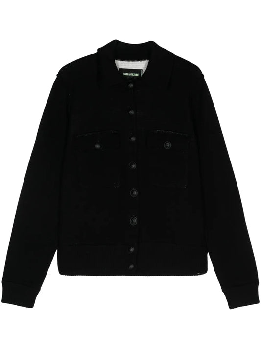 Buttoned Fine-Ribbed Cardigan