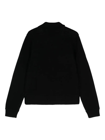 Buttoned Fine-Ribbed Cardigan