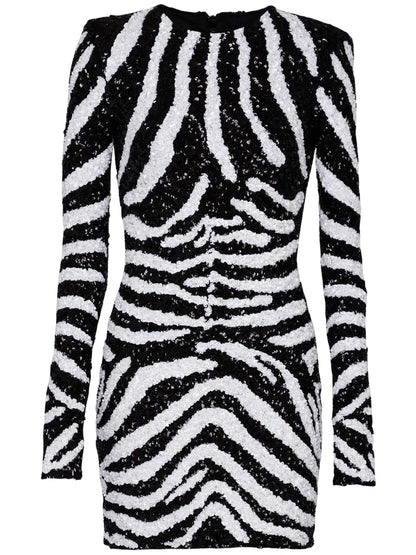 Zebra-Pattern Sequin-Embellished Dress