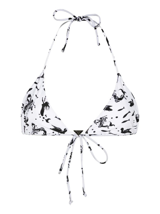 Fish And Mermaid-Print Bikini Top