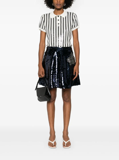 Sequin-Embellished Striped Polo Jumper