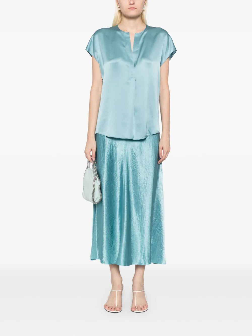 Satin Raw-Edge Midi Skirt