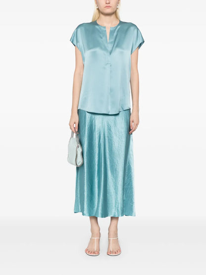 Satin Raw-Edge Midi Skirt