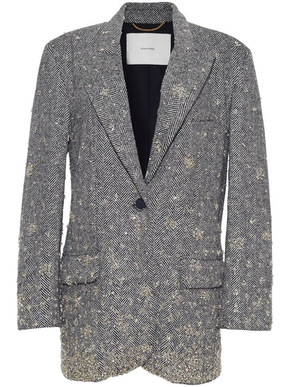 Embroidered Herringbone Blazer