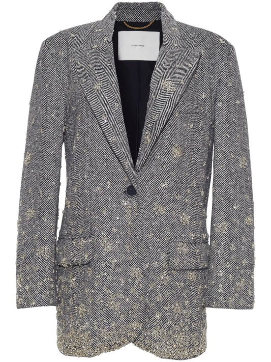 Embroidered Herringbone Blazer