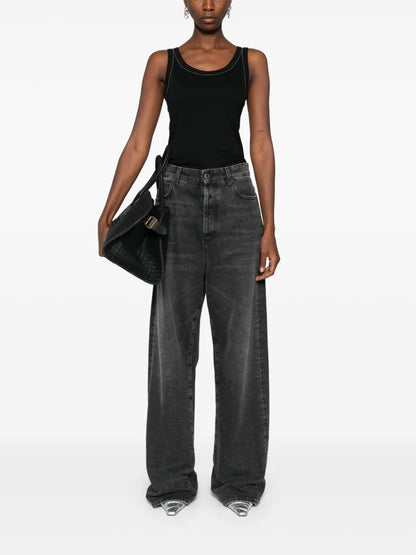 Chain-Trim Ribbed Tank Top