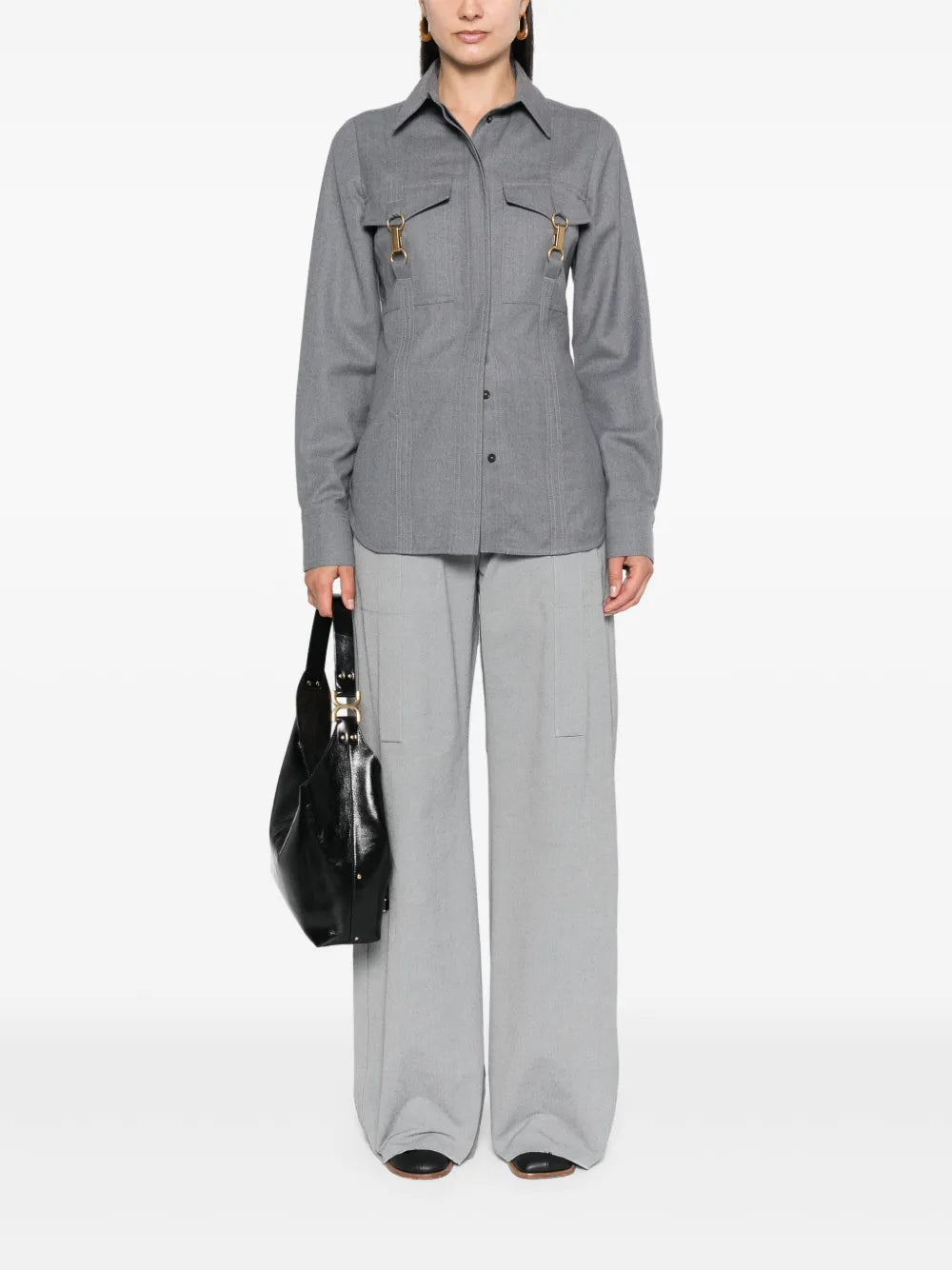 Clasp-Embellished Wool Shirt