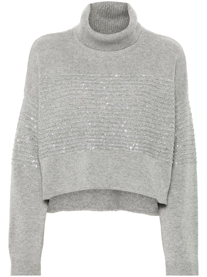 Sequined-Stripes Roll-Neck Jumper