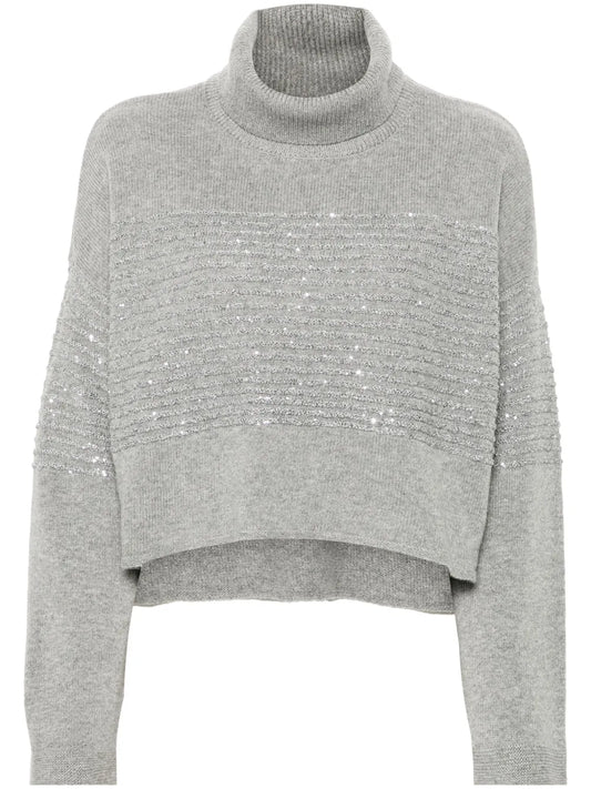 Sequined-Stripes Roll-Neck Jumper