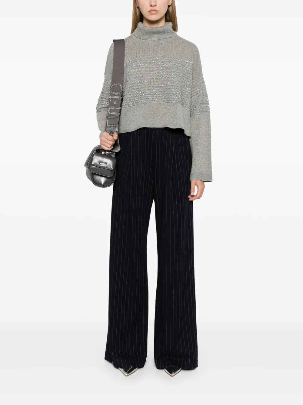 Sequined-Stripes Roll-Neck Jumper