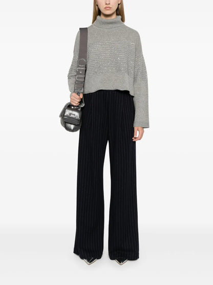 Sequined-Stripes Roll-Neck Jumper