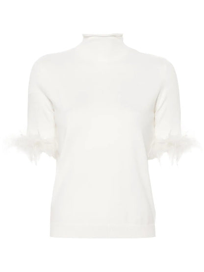 Feather-Cuffs Short-Sleeve Jumper