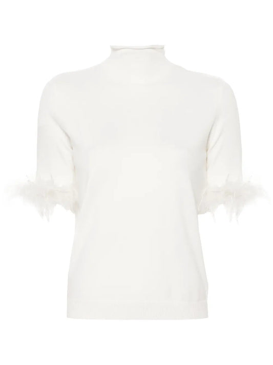 Feather-Cuffs Short-Sleeve Jumper